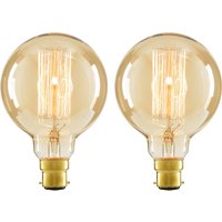 2 Pack of Cage 40 Watt Vintage Globe B22 BC Light Bulbs - Gold Tinted