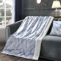 Luxury Foil printed Sherpa Backed Marble Throw Blanket - Blue / 100x150