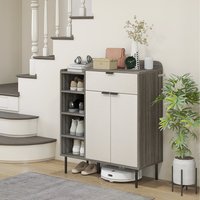 HOMCOM Shoe Cabinet with 4-Tier Open Shelf - Grey
