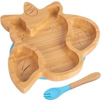Bamboo Unicorn Baby Weaning Plate Fork Set - Blue
