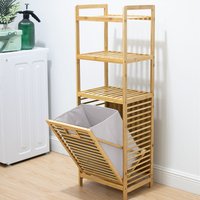Freestanding Laundry Basket with Cabinet and Shelves - Natural / 119cm