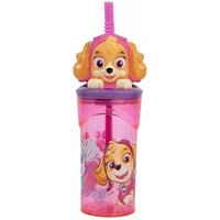 Paw Patrol Girl Figurine Glass Tumbler With Straw 360ML - Pink / Paw Patrol Girl Sketch