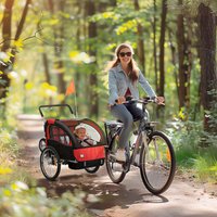 HOMCOM 2-Seat Bike Trailer Baby Stroller Harness Safety Flag - Red