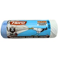 Hero 60L Swing Bin Bag Liners with Handles Pack of 12 - Black