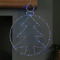 Light up Christmas Silver Tree Ball with Twinkling Blue LEDs - Silver