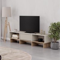TV Stand 2 Soft-Close Doors Wall-Mount Sandstone, Natural Oak - Sandstone, Natural Oak / 1