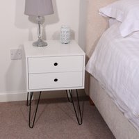 Set of 2 Options 2 Drawer Bedside Cabinet with Painted Finish, Black Metal Leg - White