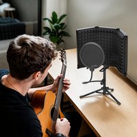 HOMCOM Studio Microphone Isolation Shield with Pop Filter Stand - Black