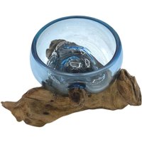 Molten Glass Mini Bowl on Wood - Blue