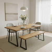 Rustic Handmade Dining Table plus Bench - Mid Oak - Rugger Brown / 90cm / 180cm