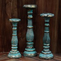 Turquoise Gold Handmade Wooden Candle Stand Stylish Sustainable - Gold
