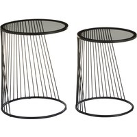 Trento Black Set of 2 Round Side Tables with Glass Tops - Black