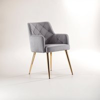 Tamzin Mink Velvet Quilted Dining Chair with Gold Finish Legs - Brown