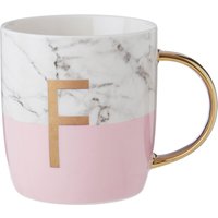 Frosted Deco Marble Effect and Pink Monogram Mug, F - Pink
