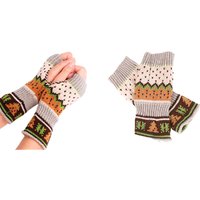 Christmas Patterned Themed Fingerless Gloves - Grey