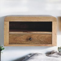 Solid Wood Chunky Oak-ish Floating Bedside - Brown