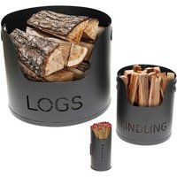 Fireside Metal Storage Set - Includes Log, Kindling and Match Storage - Black