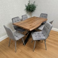 Kosy Koala 6 Seater Wooden Effect Dining Table Set with 6 Grey Velvet Chairs