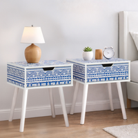 Pair of Santorini 1 Drawer Bedside Cabinet Chest Table Shabby Chic Blue - Blue