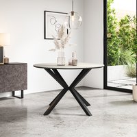 Calne Round Dining Table - Light Grey Effect Top - White Marble