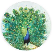 Peacock Round Worktop Protector - Textured Glass Chopping Board - Green