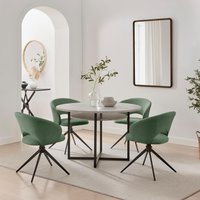 Adley Round Grey Concrete Effect Dining Table 4 Anika Swivel Chairs - Green