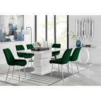 FurnitureboxUK, Apollo Table With Six Pesaro Silver Leg Chairs - Green FurnitureboxUK, Apollo Table With Six Pesaro Silver Leg Chairs - Green