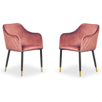 Set of 2 Verona Velvet Dining Chairs Upholstered Silver End Caps Dining Room - Pink / Gold End Caps
