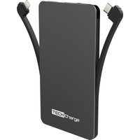 5000mAh Super Slim Power Bank USB Port, Lightning and USB-C Cables - Black