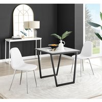 Carson White Marble Effect Square Dining Table and 2 Corona Silver Chairs - White