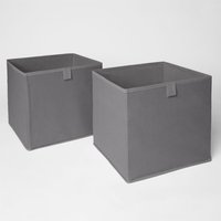 Plain Cube Fabric Storage Boxes - Charcoal / 2