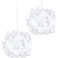 Pair Of Modern White Butterfly Girl's Ceiling Pendant Bedroom Lamp Shades - White