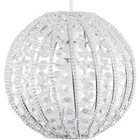 Modern Ornate Design Round Ceiling Pendant Shade With Clear Acrylic Jewels - Silver