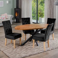 Dossena Oval Dining Table Set with 4 Pienza Velvet Chairs - Black