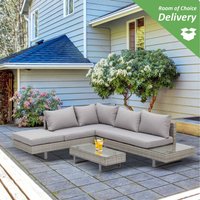 Outsunny Rattan Garden Furniture Wicker Conservatory Corner Sofa Set - Grey