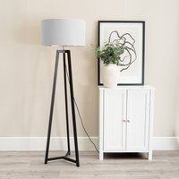 Lottie Wood Floor Lamp with with Metallic Shade - Grey