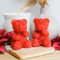 Set of 2 Teddy Bear Red Rose Candles - Red