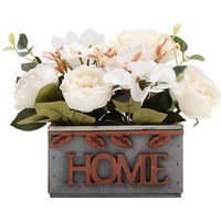 Faux Hydrangea Peony in Wooden Vase - Silk Hydrangeas Peony White