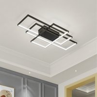 Neutral Rectangular LED Semi Flush Ceiling Light - Black / 89W