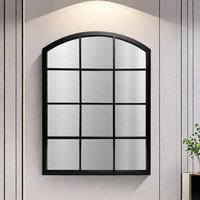 Window Style Grid Mirror Arch Top Plastic Back 76 x 50 Cm - Black