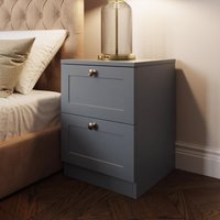 FWStyle Matt Grey 2 Drawer Bedside Shaker Style Polished Handles - Matt Grey