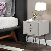 Set of 2 Options 2 Drawer Bedside Cabinet with Painted Finish, Black Metal Leg - Light Grey