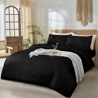 3Pcs Stripe Duvet Cover Set With Pillowcase - Black / King