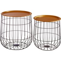 Hege Set Of 2 Brass Finish Top and Black Wire Side Tables - Brass