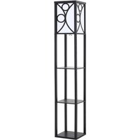 Elegant Wooden Standing Lamp with Shelves - Black