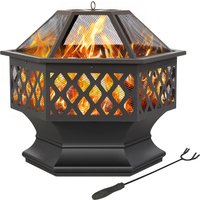 Heavy Duty Fire Pit with Poker for Outdoors - Black