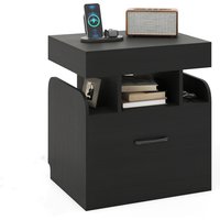 Modern Side Table with Charging Station - Black