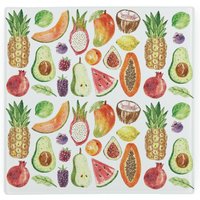 Watercolour Fruits Large Square Worktop Protector - Smooth Glass Chopping Board - Orange