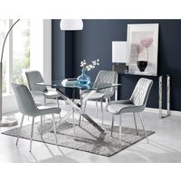 Leonardo Table With Four Pesaro Silver Leg Chairs - Grey