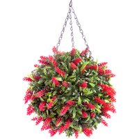 Best Artificial 28cm Red Lush Lavender Hanging Basket Flower Topiary Ball - Red